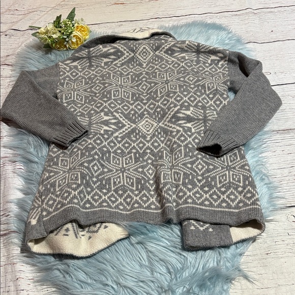 Talbots Wool Cashmere Blend Snowflake Graphic Grey White Open Front Cardigan LP - Picture 7 of 7